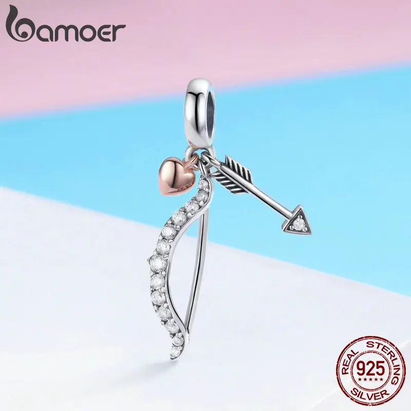 BAMOER, 925 пробы, серебро, любовь, пожелания, лук и стрела, подвеска, талисманы, подходят для браслетов и браслетов, ожерелье, ювелирное изделие, подарок SCC777