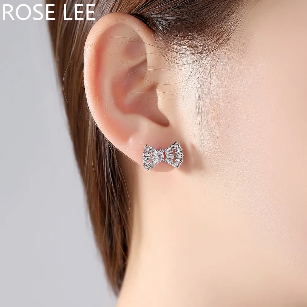 Женские блестящие серьги с цирконием и бантом Rose Lee модные корейские ювелирные