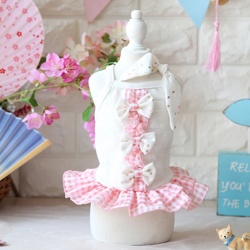 PETSTYLE летнее платье для собаки рубашка с бантом в клетку костюм щенка кота
