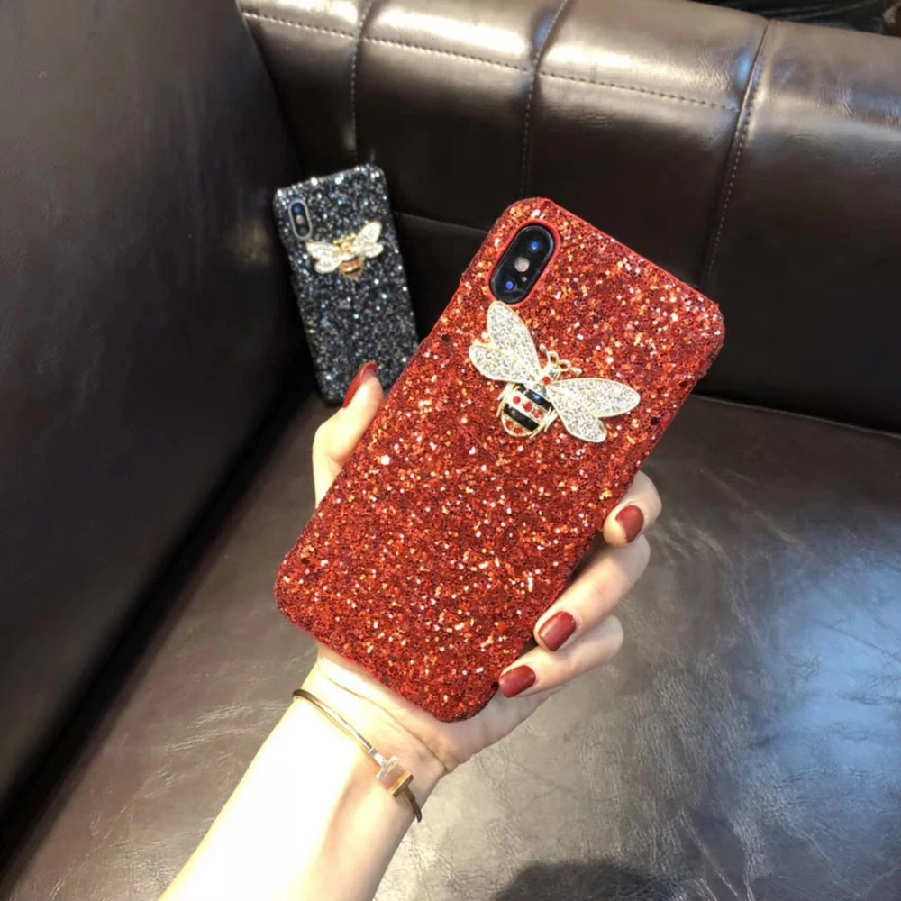 Kuutti Squishy Glitter Rhinestone Bee DIY Cell Phone cases for iPhone 6 7 8 Plus X Hard PC Covers Gift Mother's Day |