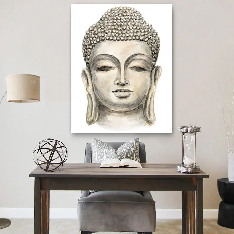 

Embelish New Design Modern HD Canvas Oil Paintings For Living Room Hand Drawn Buddha Head Wall Posters Home Decor Framed Picture
