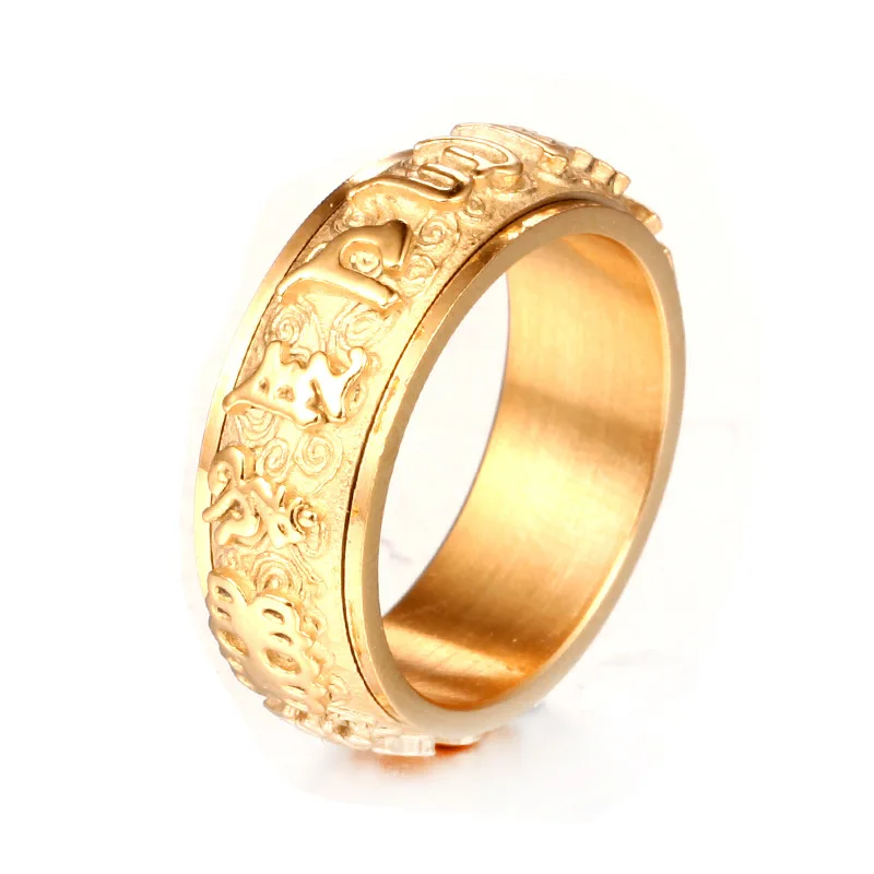 Sanskrit Buddhist Mantra Ring for Men Women Rotatable Gold Silver Color 316L Stainless Steel Buddhism Jewelry Drop Shipping | Украшения и