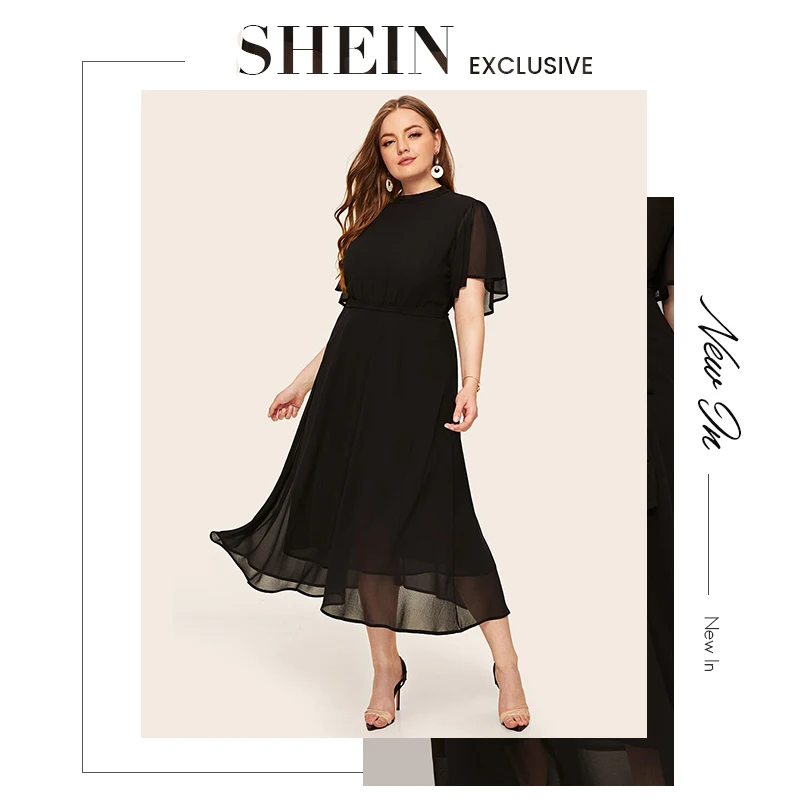 SHEIN Платье С Оригинальным Рукавом Размера Плюс, Элегантное Однотонное Макси Платье