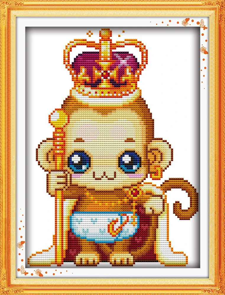 

The monkey prince cross stitch kit cartoon animal cross-stitching set DMC color hand sewing embroidery DIY handmade needlework