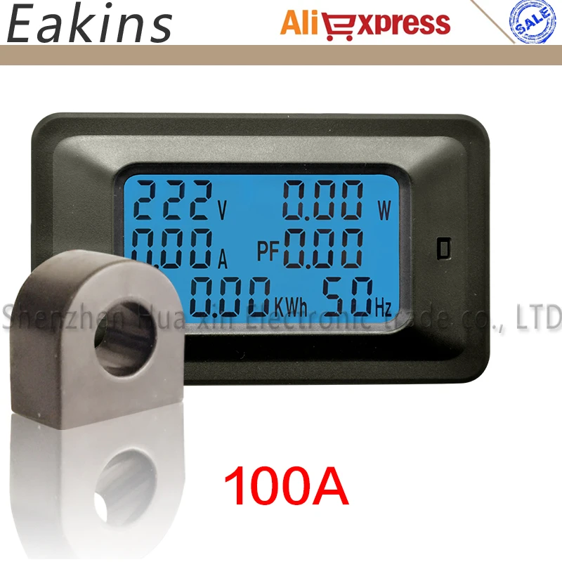 

10pcs/lot 6 IN 1 Multimeter Digital Backlight Power meter Ammeter voltmeter Monitor Current Voltage KWh Hz PF KW 100A