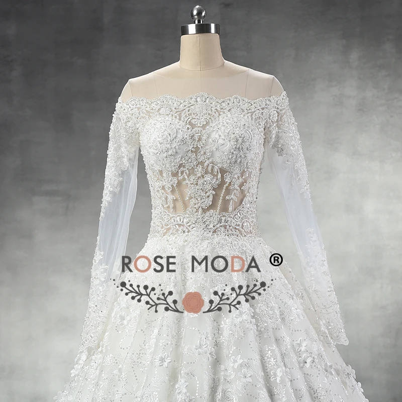 Роза Moda роскошное свадебное платье с длинными рукавами Турция 3D Цветы Кружева