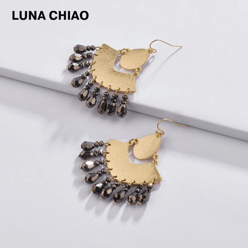 LUNA CHIAO Мода Bijoux поношенное золотое покрытие веер форма бахромой металлические