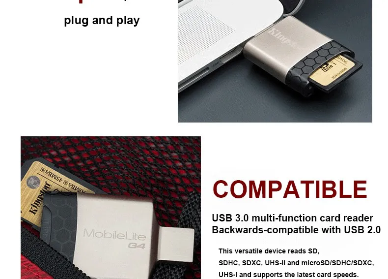Kingston MicroSD USB 3,0 UHS-I и UHS-II Кардридер Все в 1 внешний диск micro карта для TF SDHC/SDXC ноутбуков