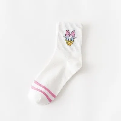 Daisy Duck Фабричные женские носки в стиле Харадзюку С героями мультфильмов; милые женские повседневные носки с Микки Маусом; хлопковые носки в белую полоску - Color: Daisy Duck