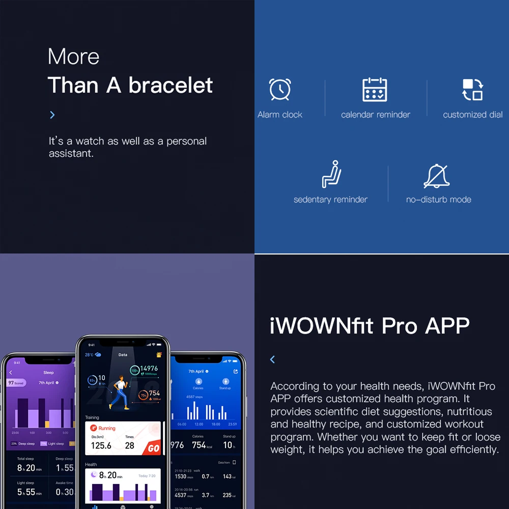 IWOWNfit I6HRC Smart Браслет Heart Rate время Фитнес браслет крови Давление трекер Band 0 96 ''OLED