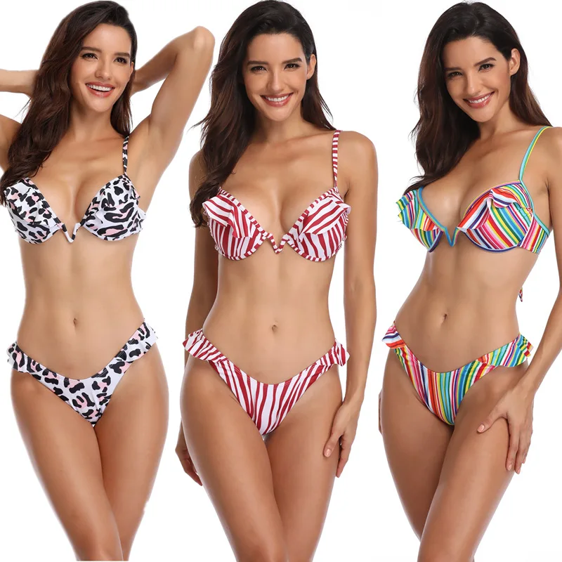 Сексуальный Бразильский бикини стринги в горошек Для женщин набор купальник с