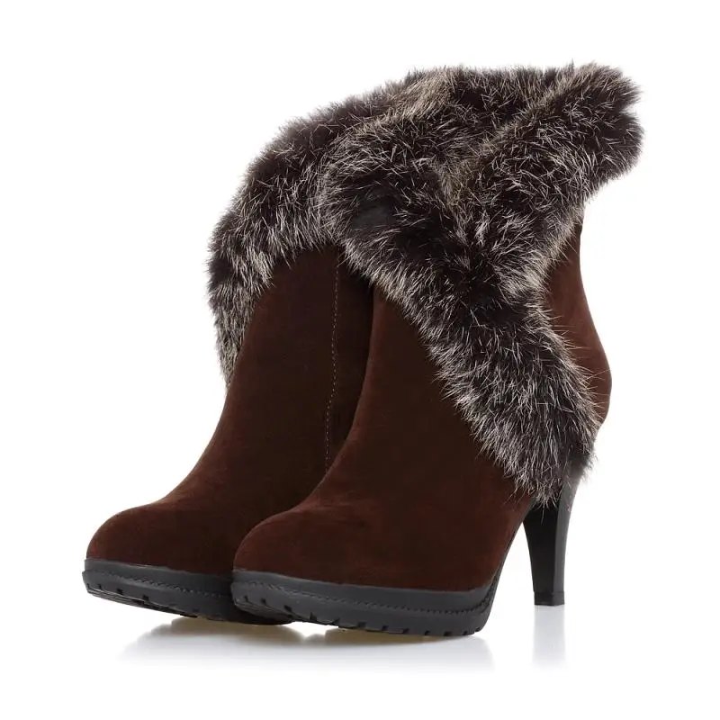 Fashion Lady Women Ankle Boots Rabbit Fur Upper Decoration Prom Party Wedding Shoes High Heels Platform Spring Autumn | Обувь