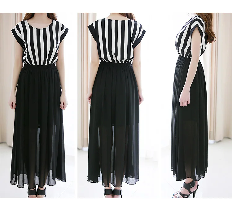 2015 summer new slim T-shirt dress stitching chiffon long | Женская одежда
