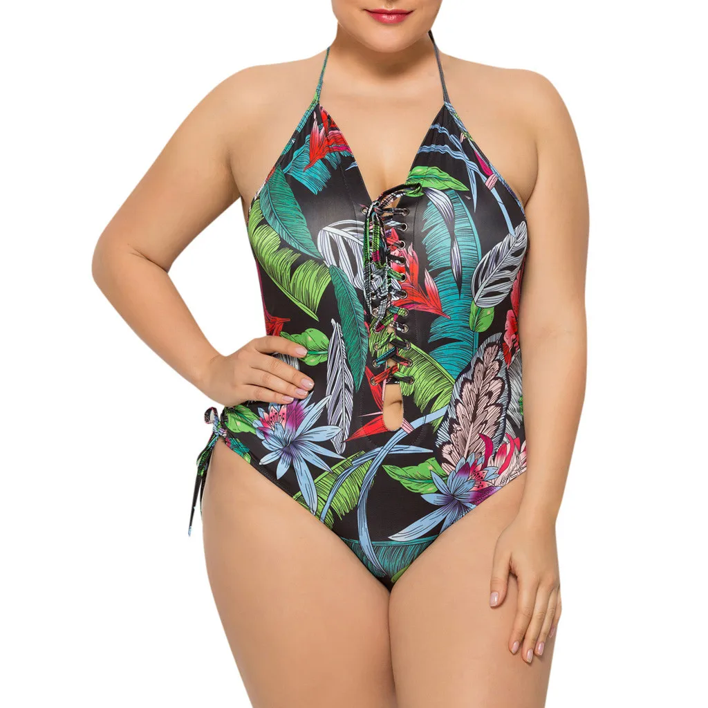 Женский слитный купальник большого размера бикини с принтом пляжная одежда