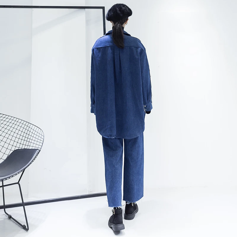 TWOTWINSTYLE шерстяной Блейзер Костюмы Женский лоскутный деним двубортный воротник с