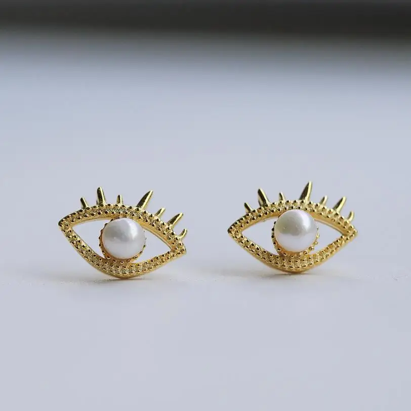 Женские жемчужные серьги-гвоздики из чистого серебра 925 пробы с амулетами