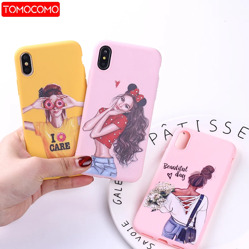 

Fashion Queen Classy Paris Girl Summer Travel Mom Baby Soft Silicone Candy Case Coque For iPhone 12 11 8 8Plus X XS Max 7 7Plus