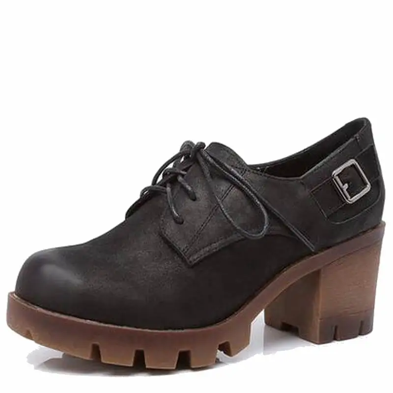 Туфли лодочки женские из натуральной кожи на платформе и толстом высоком каблуке