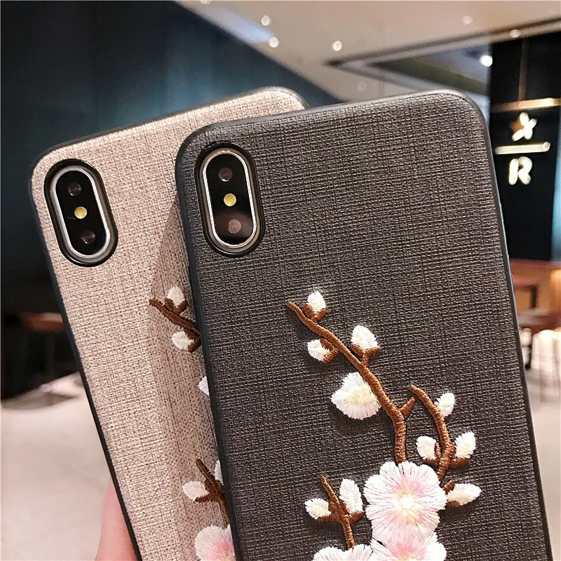Красивый вышитый чехол для Apple iPhone 6 6s 8 7 plus тканевый телефона X XS Max XR 3D | Мобильные
