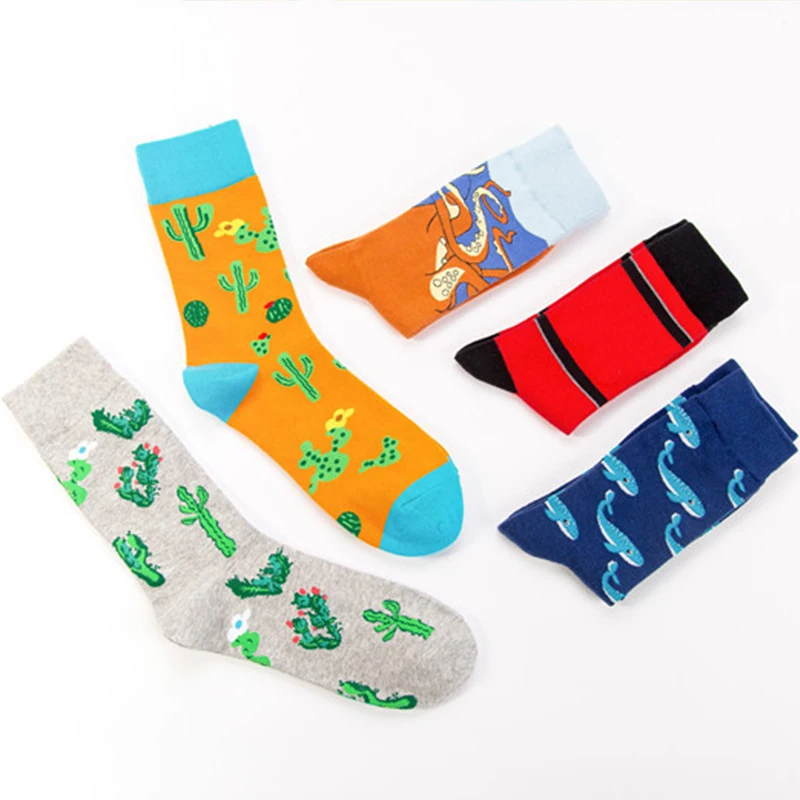 Носки мужские хлопковые в стиле Харадзюку брендовые Смешные хип-хоп С КАКТУСОМ