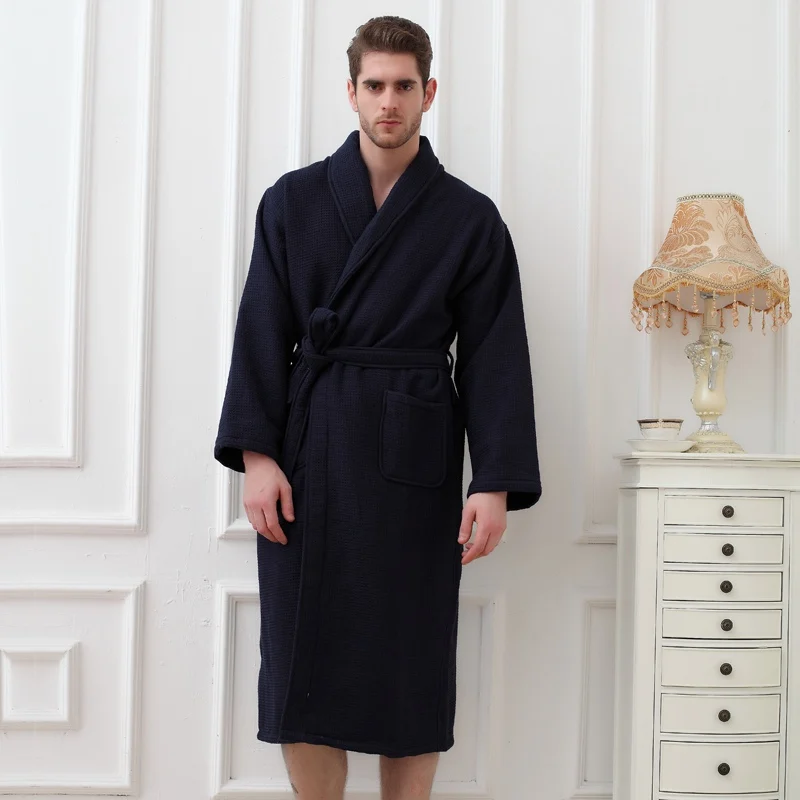 Bath Robe Men warm Cotton Robes For Men Dressing Gown Bathrobe Towel Fleece Men Bathrobe Men's Robes Kimono Robe White Pink - Цвет: BLUE
