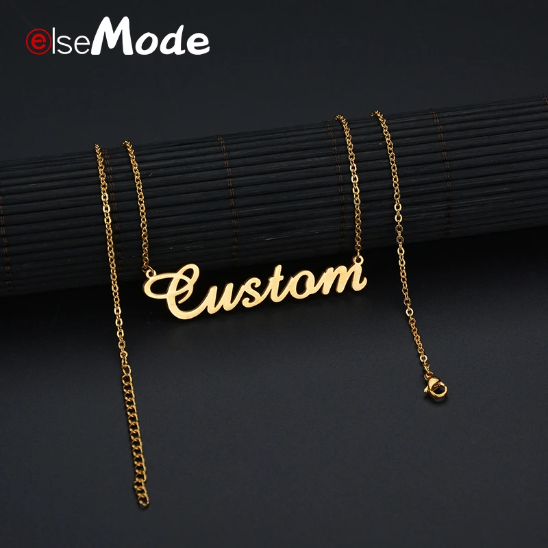 ELSEMODE колье с заказным именем золотой цвет из нержавеющей стали цепочки с именной гравировкой для мужчин и женщин подарок кулон-табличка с именем чокер