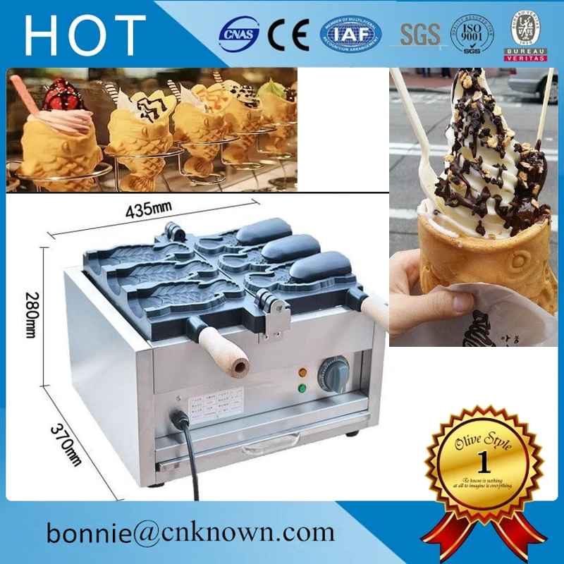 

Gas Type 3pcs Fish Taiyaki Maker Machine with Recipe Fish Waffle Baker