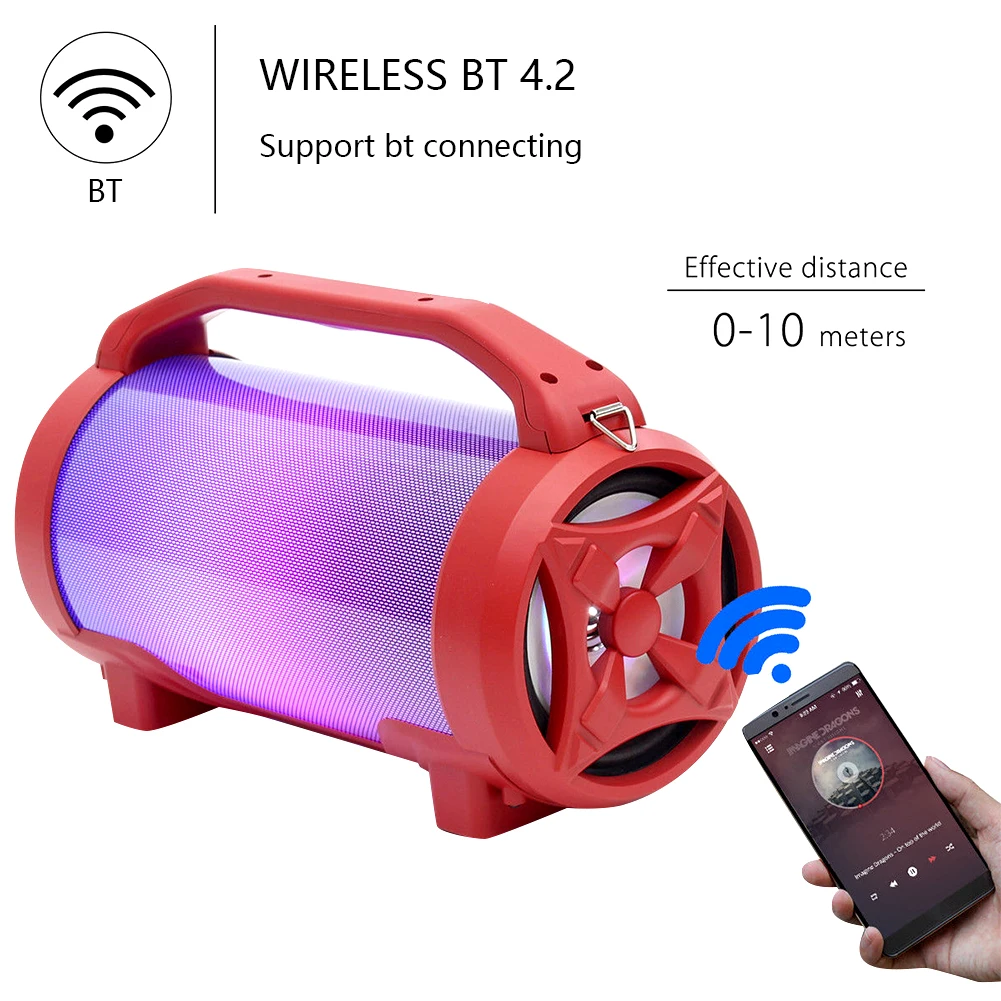 Стерео Светодиодные Красочные сабвуфер Портативный 5 дюймов бочка Bluetooth Звуковая карта Usb Динамик Портативный супер басовый сабвуфер