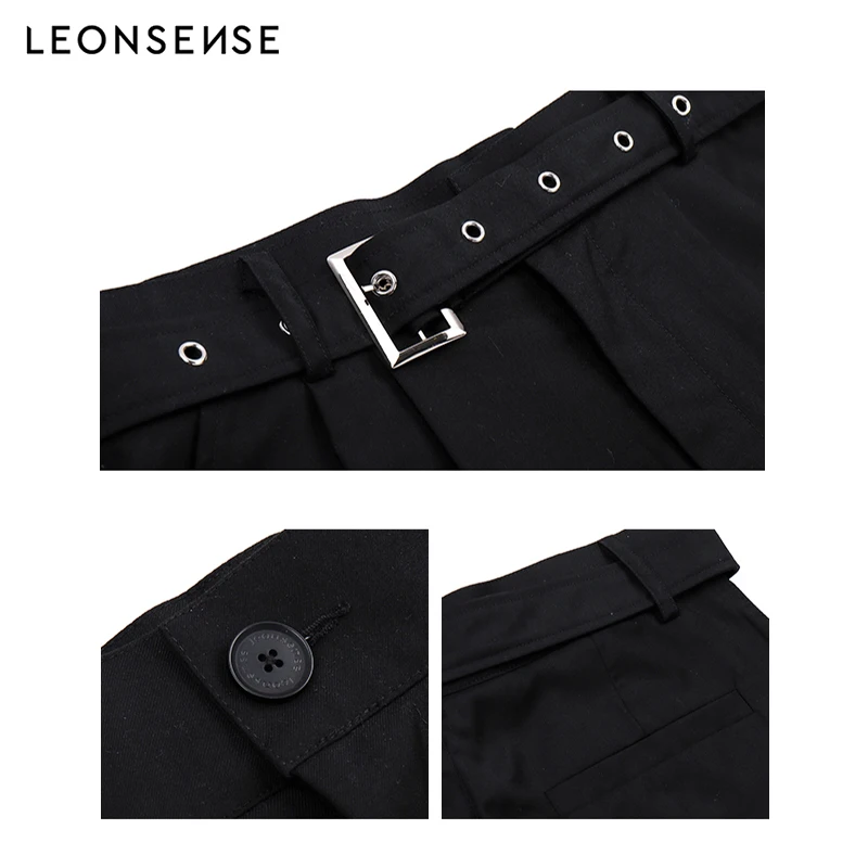 LEONSENES оригинальный бренд мужской ремень на пуговицах украшение черные свободные