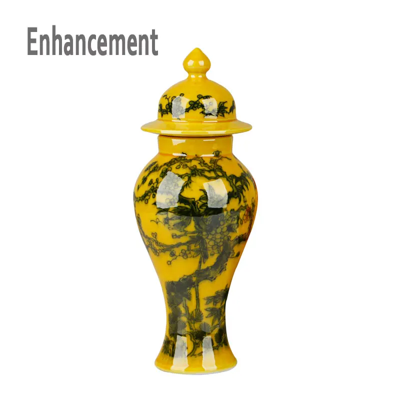 

Antique Yellow Crystal Glazed Porcelain Flower Vases Handmade Household Furnishing Articles With Patterns Porcelain Vase