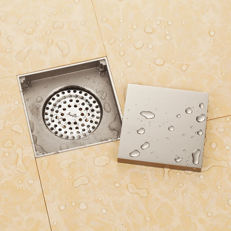 Brass 100*100mm Floor Drain 4 Inch Tile Insert Square Floor Cover Waste Grates Bathroom Shower Drainer