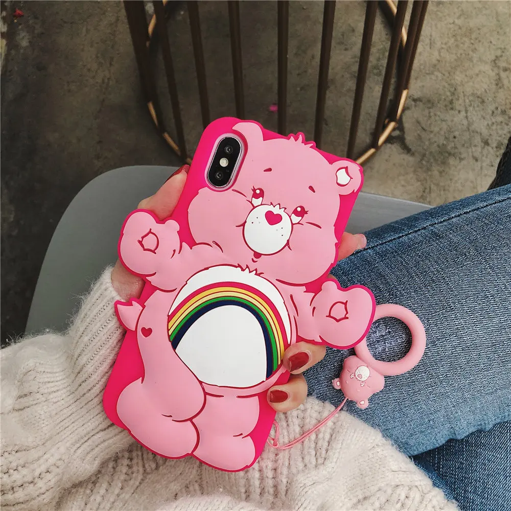 Pink Милый чехол для телефона с медведями для iphone 6, 6 S, 7 Plus, 8 X, милый силиконовый чехол для iphone XS Max, XR - Цвет: Pink