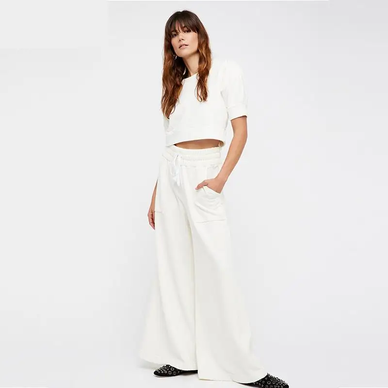 2017 Fashion Two Piece Set Women Solid Color Summer Top And Wide Leg Pants Casual 2 Plus Size | Женская одежда