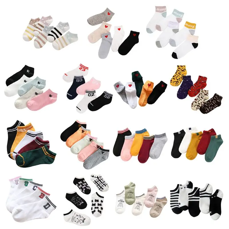 15 Styles Women Unisex Korean Cotton Short Boat Socks Non-Slip Ribbed Sweet Girls Leopard Cute Cat Printed Hosiery Random Color | Женская