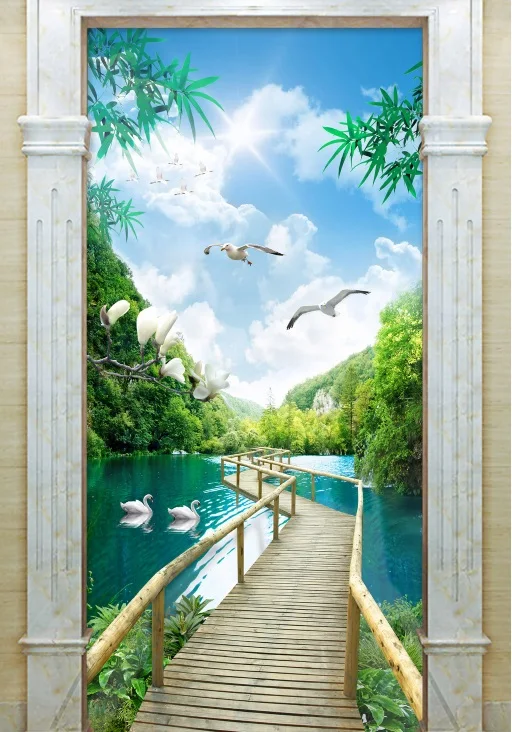 Бесплатная доставка 3D настенная наклейка с рисунком озерной двери Настенная