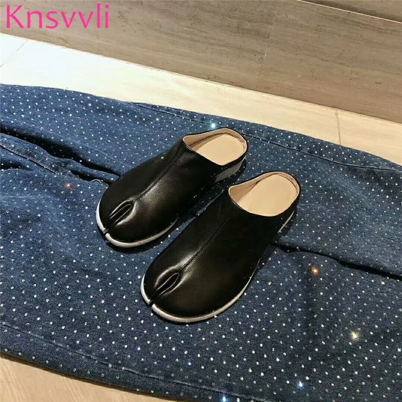 Knsvvli/белые шлепанцы из натуральной кожи с разрезом Женская Удобная модная обувь