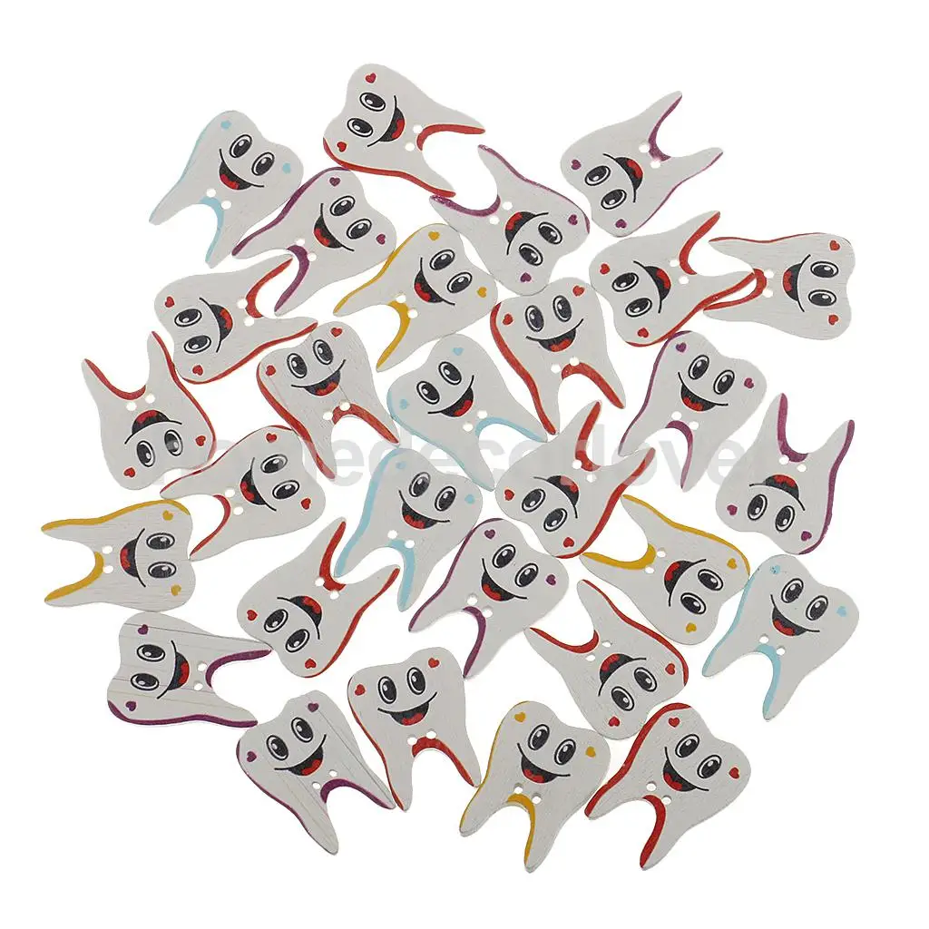 100pcs Multicolor Tooth Shape 2-holes Wooden Buttons for Scrapbooking Sewing Kids Crafts DIY | Дом и сад