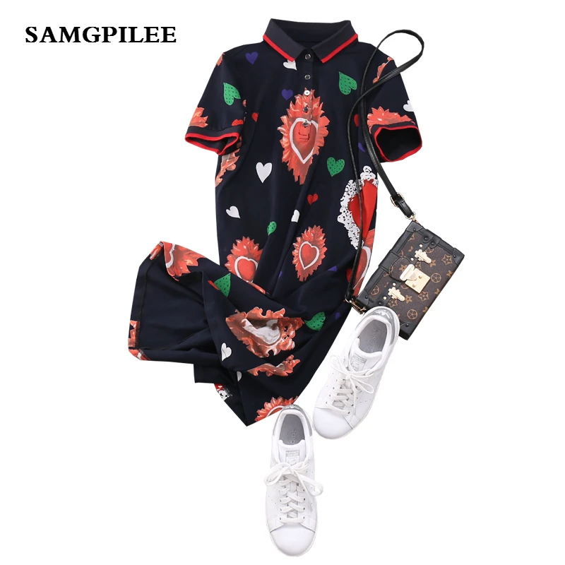 Весеннее женское платье с коротким рукавом а силуэта аппликацией длиной до