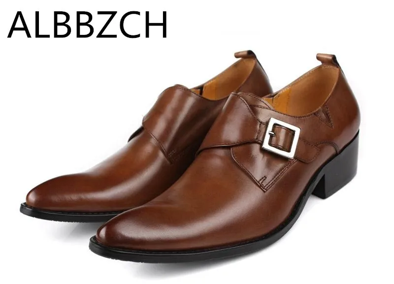 Pointed toe genuine leather men shoes fashion buckle design wedding dress mens personality business work size 37 44 | Обувь