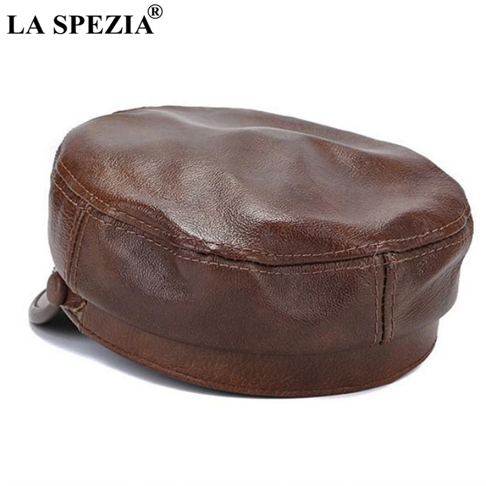 LA SPEZIA коричневая Военная Кепка tains, Мужская натуральная телячья кожа, кепка Newsboy, плоская Женская Осенняя зимняя роскошная дизайнерская матросские кепки