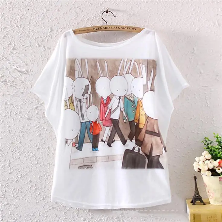 Женская футболка с рисунком кролика из мультфильма рубашки больших размеров