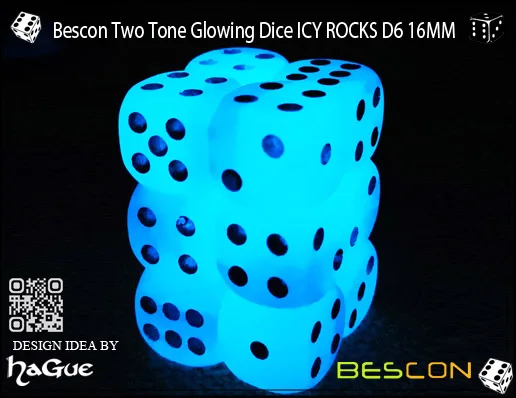 Bescon двухцветные Светящиеся Кости D6 16 мм 12 шт набор ледяных камней, 16 мм шестигранники(12) блок Светящиеся Кости
