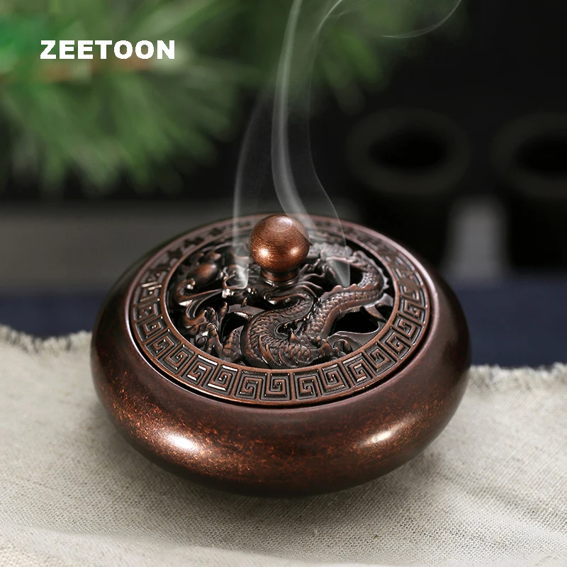 Чистая медь Дракон Ажурная резьба благовония горелка Joss палка Тибетский
