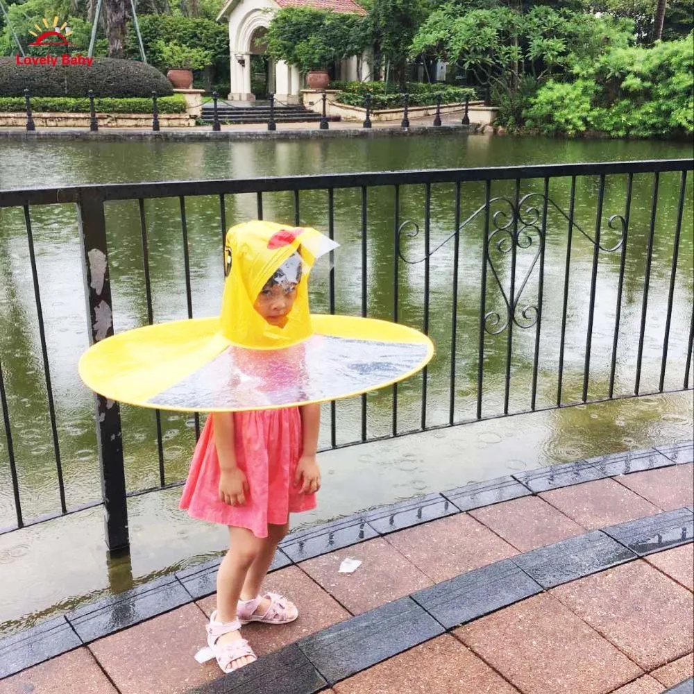 

New Child Kid Adult Folding Umbrella Fishing Raincoat Cloak Hat Yellow Duck Creative design Gifts Funny Rain cap Umbrella