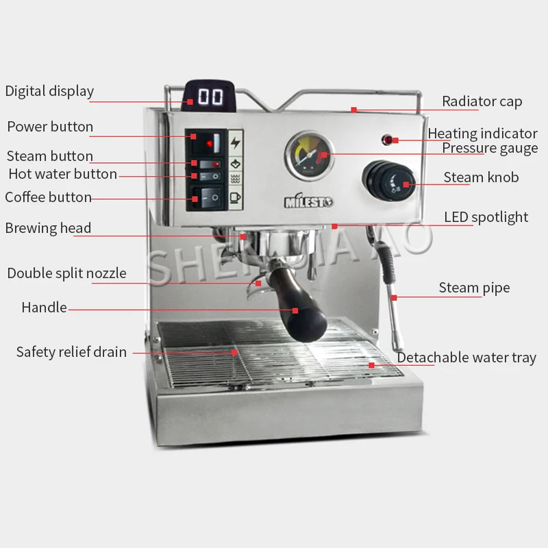 Зеркальная итальянская полуавтоматическая кофемашина для эспрессо 9 бар