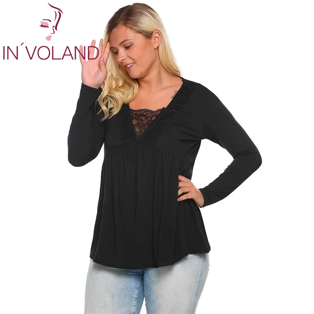 IN'VOLAND женская футболка большого размера осенне Весенняя плиссированная с