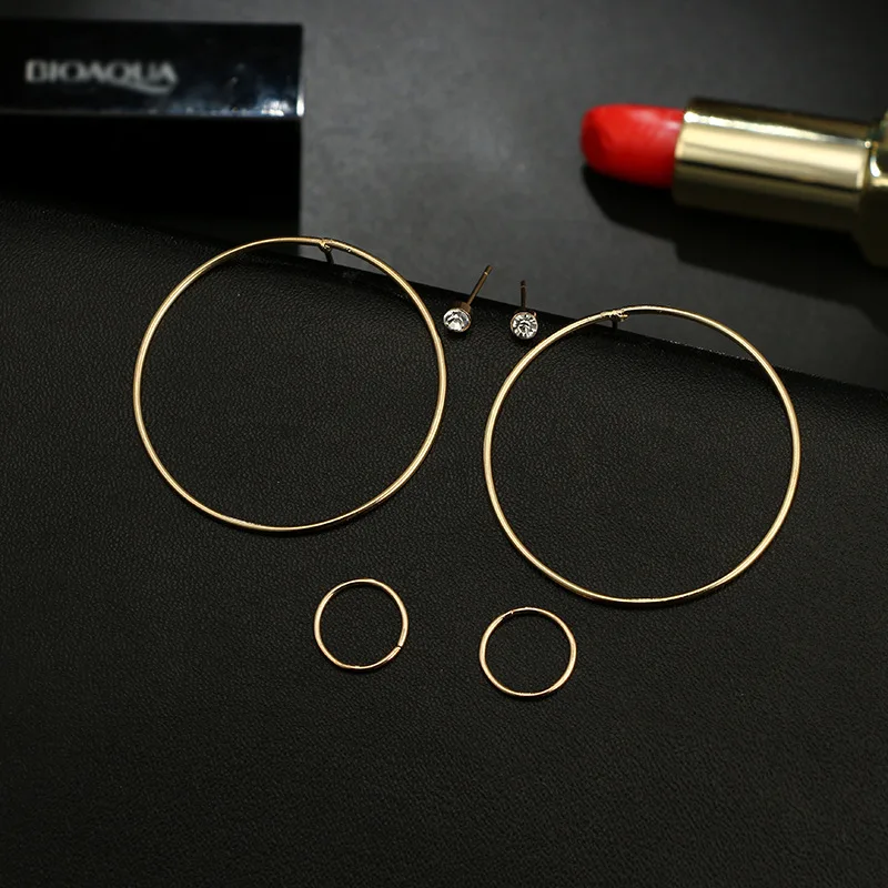Punk Gold Color Round Stud Earring Set for Women Metal Circle Tiny Crystal Ear Cuff Pendientes | Украшения и аксессуары