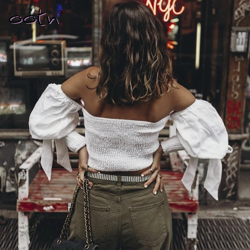 OOTN сексуальный белый короткий топ на шнуровке женская блузка уличная