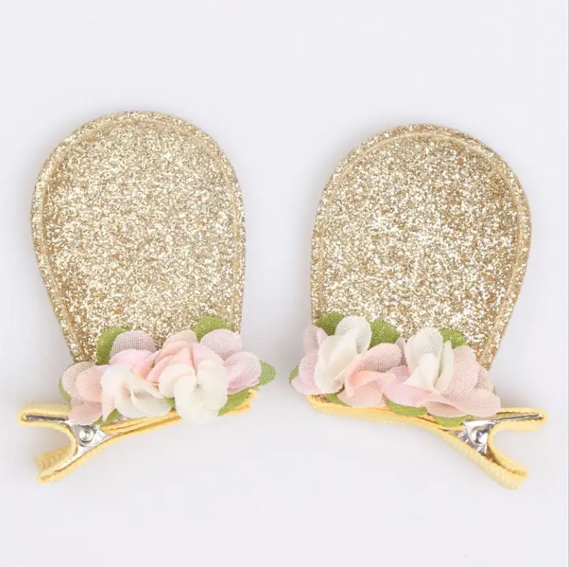 2Pcs Solid cat ears hairpins Sequins ears hair clips cute rabbit ears shape barrettes girls Bow hair accessories headdress J52