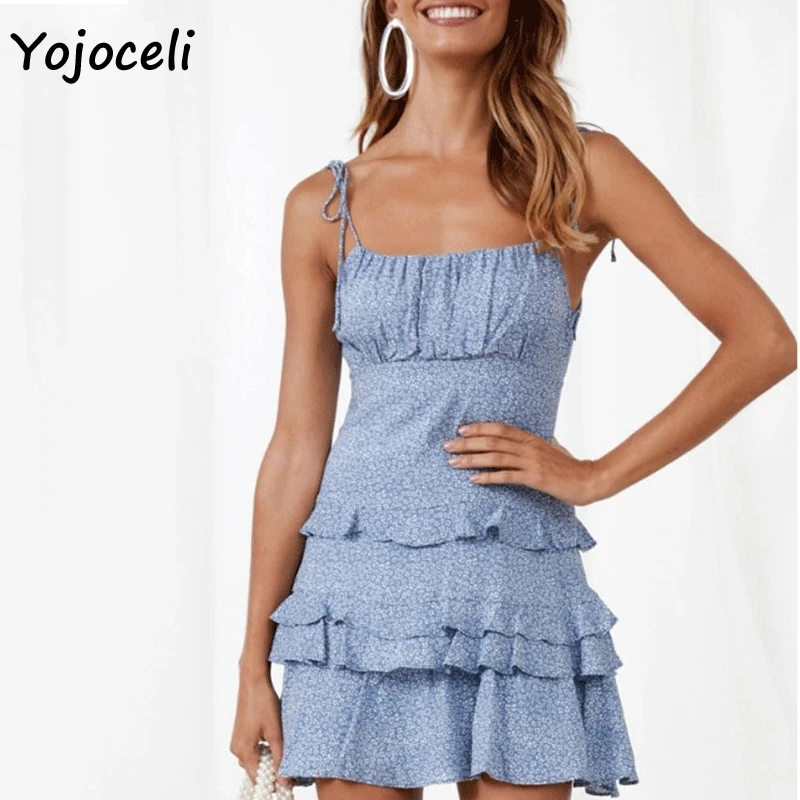 Yojoceli 2019 летнее платье с рюшами и цветочным принтом женские пляжные в стиле бохо